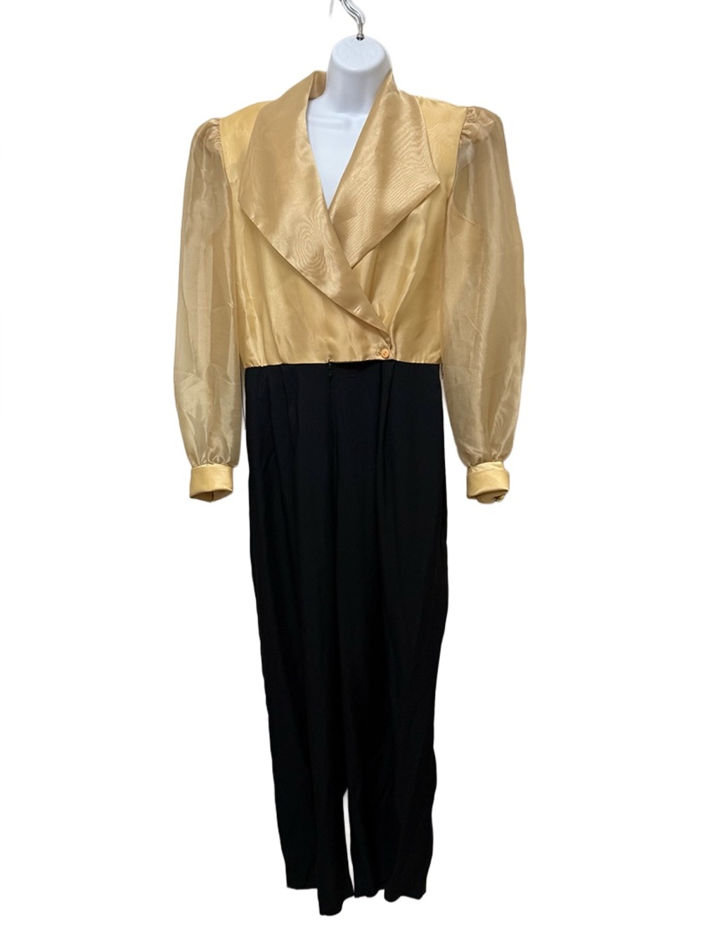 Vtg J.R. Nites Caliendo‎ 80s Black Gold Sheer Wrap Top Evening Jumpsuit Sz 12